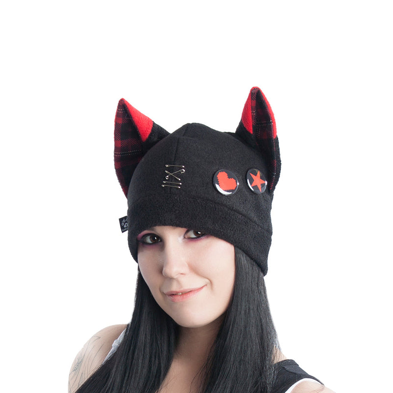 Pin Punx Fox Hat Pin Punx by Pawstar embodies the gothic lolita, punk, emo, and harajuku vibes. The vibrant plaid is the perfect contrast to the various safety pins, ear piercings, and custom Pawstar buttons. 
Pawstar has been making all of our products in the USA since 2003.