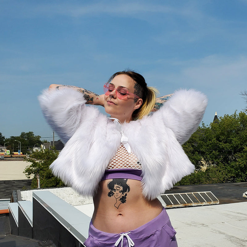 DSFusion Dark Star Fusion Pawstar goth pastel kawaii lolita harajuku fashion cybergoth punk cyberpunk rave raver festival dog fashion for furry furries Pure Fluff Crop Jacket