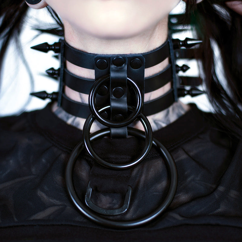 Spike Waterfall Cage Collar - Pawstar dsfusion Leather goth, leather, ship-15, ship-15day