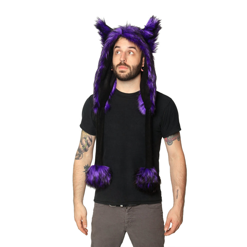 purple Wild Wolf Fur Puffet Hood - Pawstar Pawstar Hoods canine, cosplay, costume, furry, hat, wolf