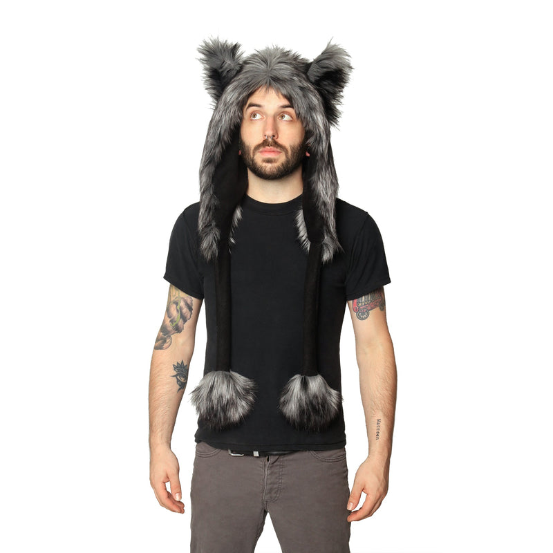 grey gray Wild Wolf Fur Puffet Hood - Pawstar Pawstar Hoods canine, cosplay, costume, furry, hat, wolf