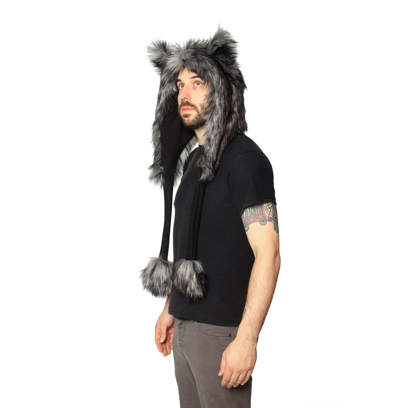 grey gray Wild Wolf Fur Puffet Hood - Pawstar Pawstar Hoods canine, cosplay, costume, furry, hat,  wolf