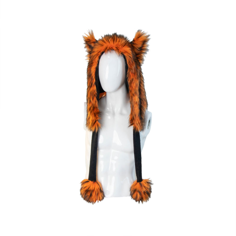 orange Wild Wolf Fur Puffet Hood - Pawstar Pawstar Hoods canine, cosplay, costume, furry, hat, wolf