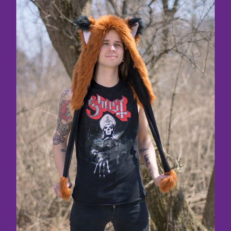 Fox Yip Puffet Hood - Pawstar Pawstar Hoods canine, cosplay, costume, fox, furry, hat, orange, ship-15, ship-15day