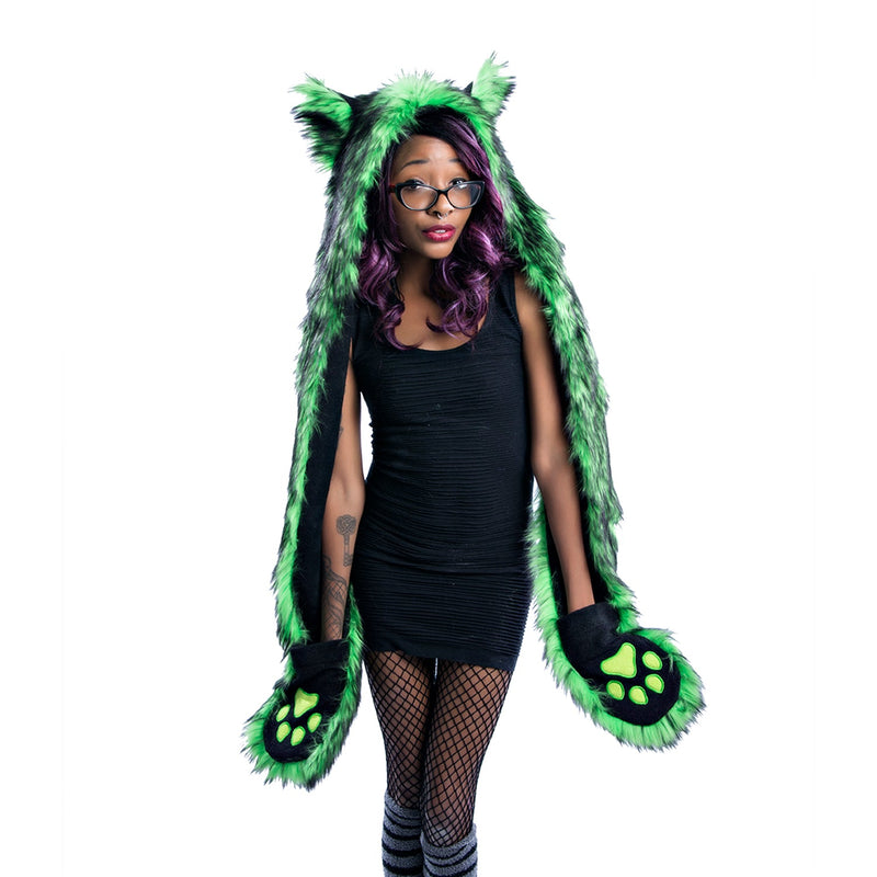 green Wild Wolf Fur Paws At You Hood - Pawstar Pawstar Hoods autopostr_pinterest_64606, canine, cosplay, costume, furry, hat, wolf