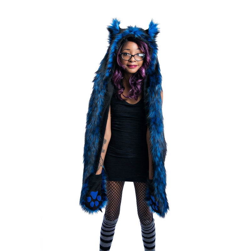 blue Wild Wolf Fur Paws At You Hood - Pawstar Pawstar Hoods , canine, cosplay, costume, furry, hat, wolf