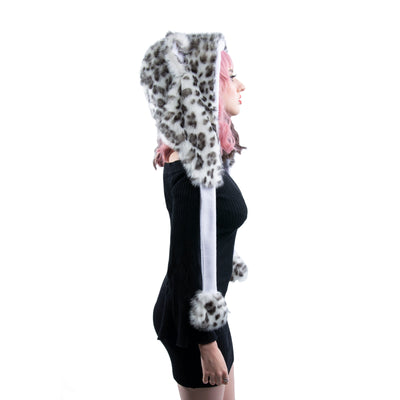 Snow Leopard Fluffy Mew Puffet Hood - Pawstar Pawstar Hoods cat, cosplay, costume, Feline, furry, hat, ship-15, ship-15day