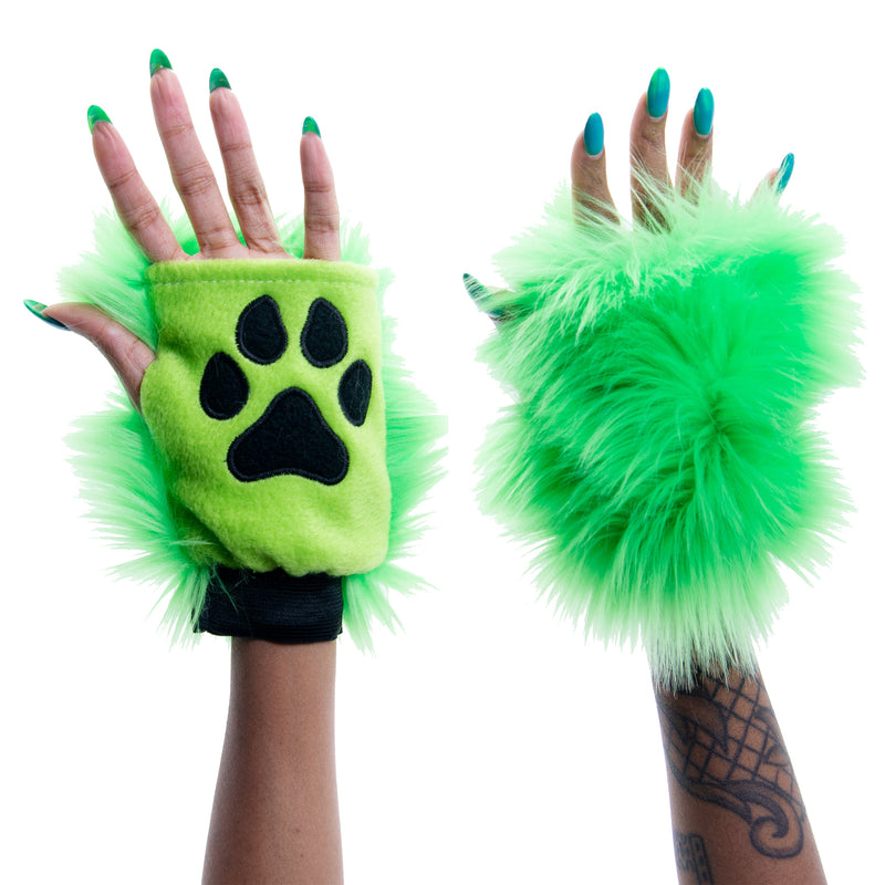 lime green Pawstar pawlet furry hand glove paws.