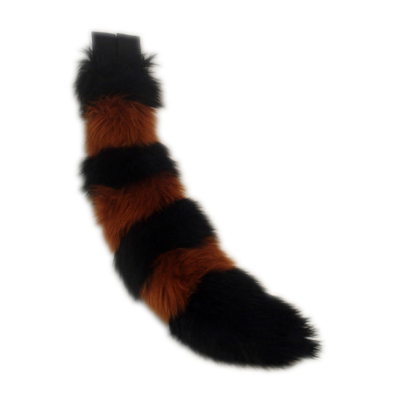 brown Pawstar fluffy stripey mini fox tail. Great for halloween costume and furry cosplay.