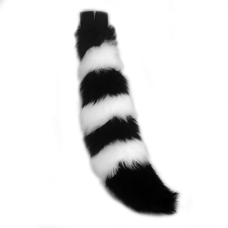 white Pawstar fluffy stripey mini fox tail. Great for halloween costume and furry cosplay.