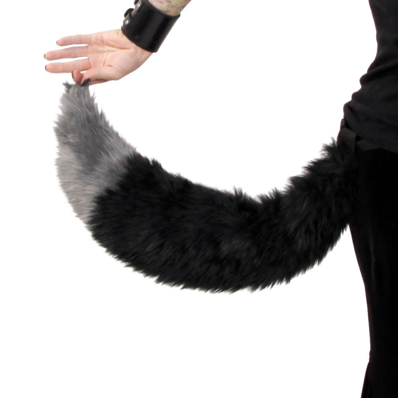 gray grey Pawstar furry fluffy faux fur yip tip fox tail. For costumes, cosplay and furry.