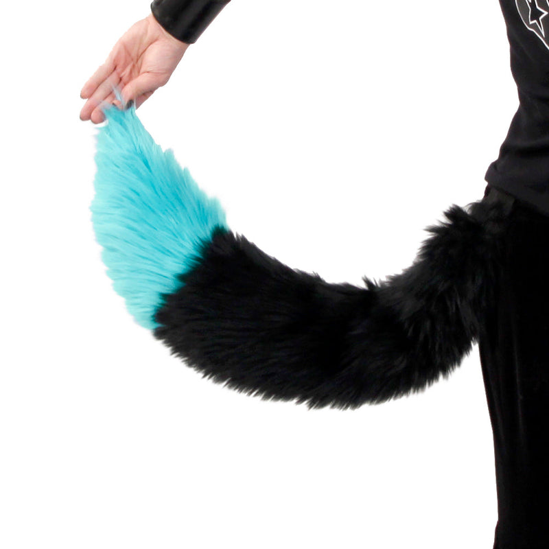 turquoise teal Pawstar furry fluffy faux fur yip tip fox tail. For costumes, cosplay and furry.