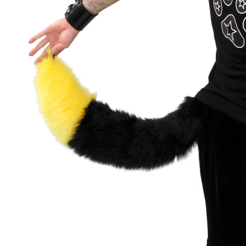 yellow Pawstar furry fluffy faux fur yip tip fox tail. For costumes, cosplay and furry.