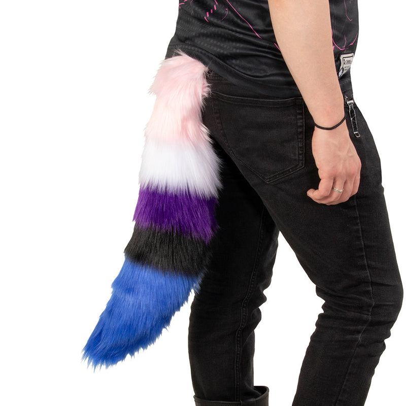 Pride Flag Tail - DarkStar Fusion  Tails pride-flag-tail canine, cosplay, costume, fox, furry, pride, Tail DarkStar Fusion goth gothic cybergoth cyberpunk rave raver