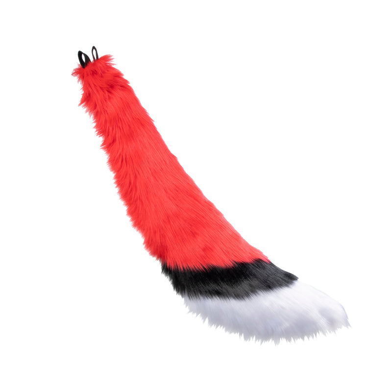 Red Pawstar furry fox wolf tail with white and black accent. Great for costume, cosplay or partial fursuit.