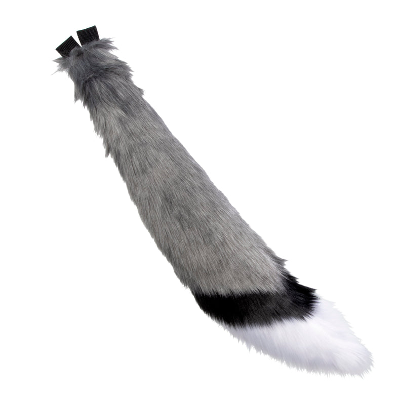 Gray  Pawstar furry fox wolf tail with white and black accent. Great for costume, cosplay or partial fursuit.