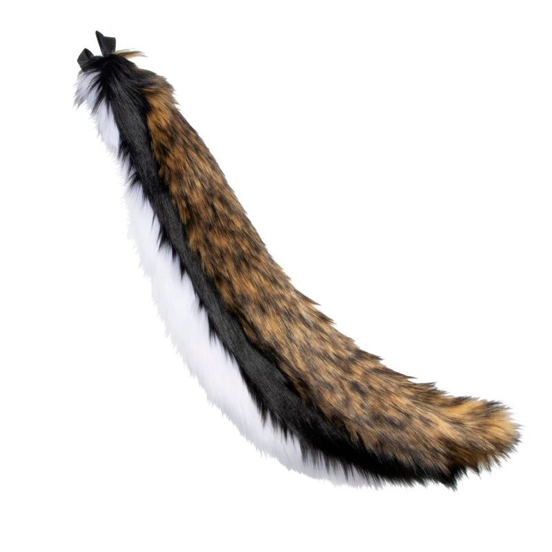 white and brown Pawstar large fluffy faux fur wild wolf tail. Great for halloween costume and furry cosplay.