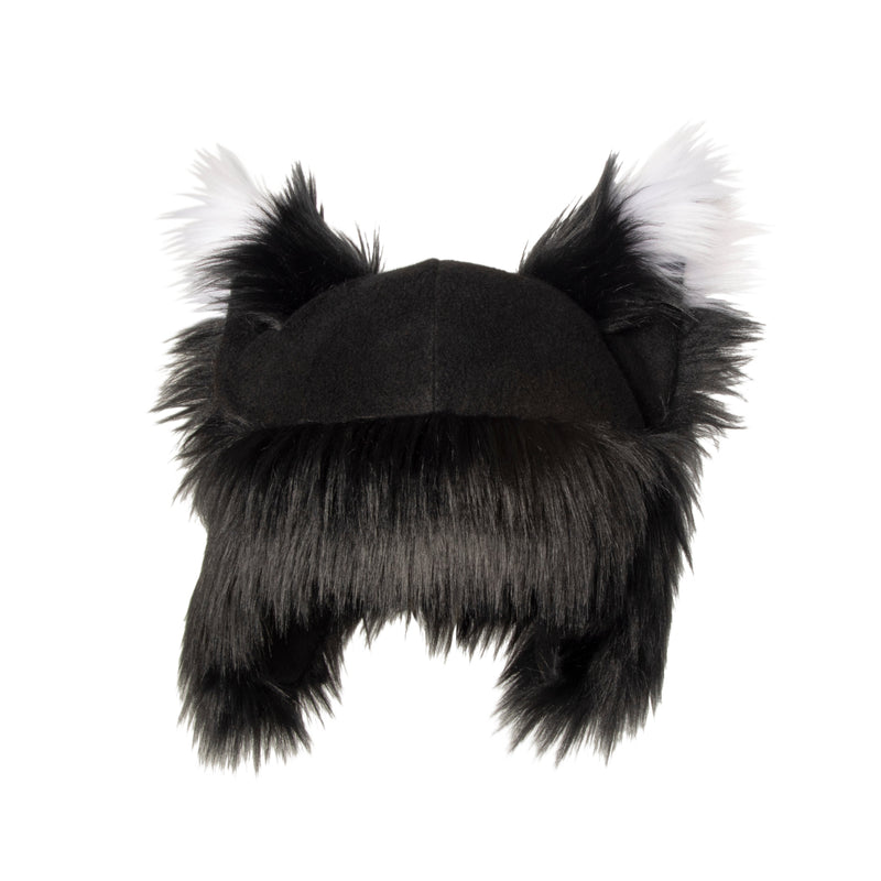 black Pawstar faux fur fox yip hat. Great for halloween costume and furry cosplay.