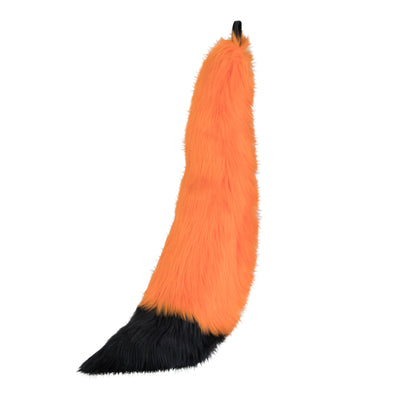orange and black Pawstar furry fox tail made from vegan friendly faux fur. Great for halloween, cosplay and partial fursuits.