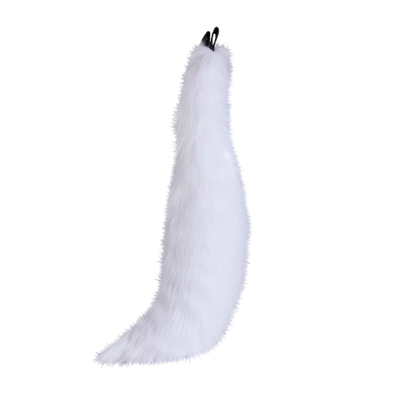 white Pawstar furry fox tail made from vegan friendly faux fur. Great for halloween, cosplay and partial fursuits.