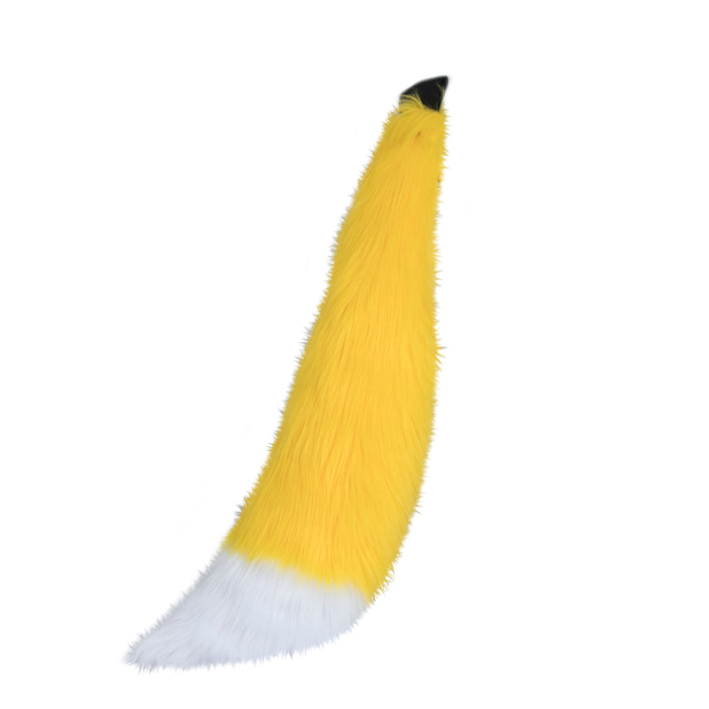 yellow and white Pawstar furry fox tail made from vegan friendly faux fur. Great for halloween, cosplay and partial fursuits.