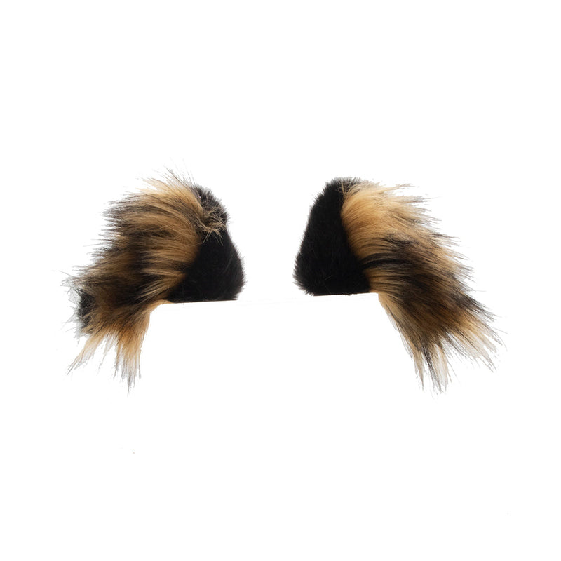 brown Pawstar fuffy wolf ear clip in ears. Halloween costume hair clips.