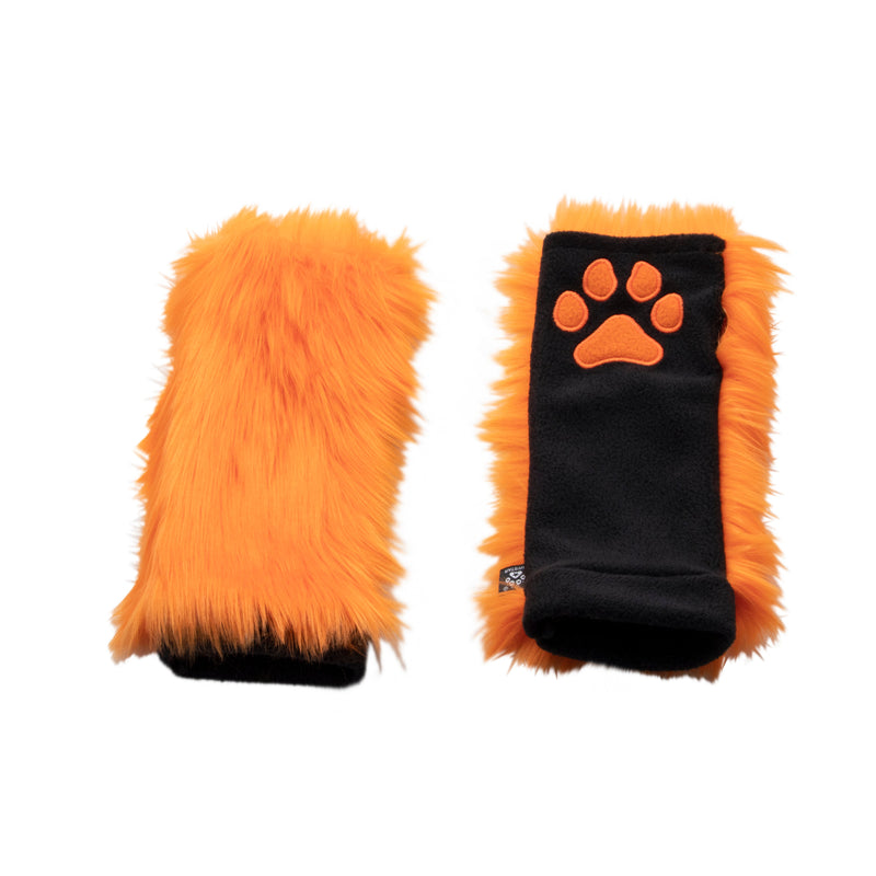 orange Pawstar PawWarmer furry faux fur paws. great for cosplay or partial fursuit.