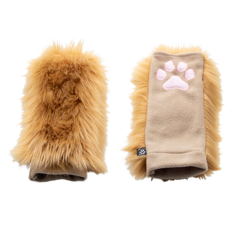 butterscotch brown Pawstar PawWarmer furry faux fur paws. great for cosplay or partial fursuit.