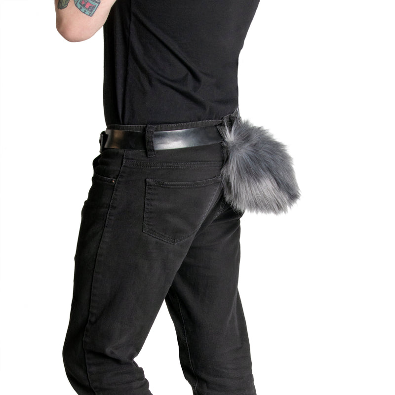 gray  Pawstar faux fur bunny rabbit tail. Perfect for Halloween costumes, cosplay, fursuits and more. Made in the usa