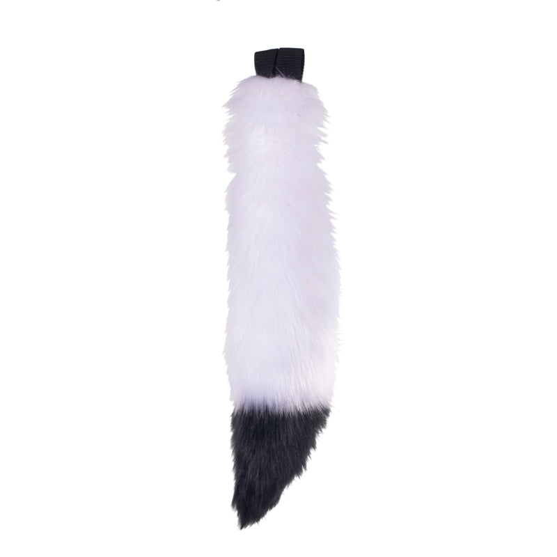 white and black Pawstar fluffy furry costume mini fox tail. Great for Halloween, Parties, and more.