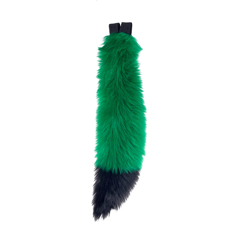 green Pawstar fluffy furry costume mini fox tail. Great for Halloween, Parties, and more.