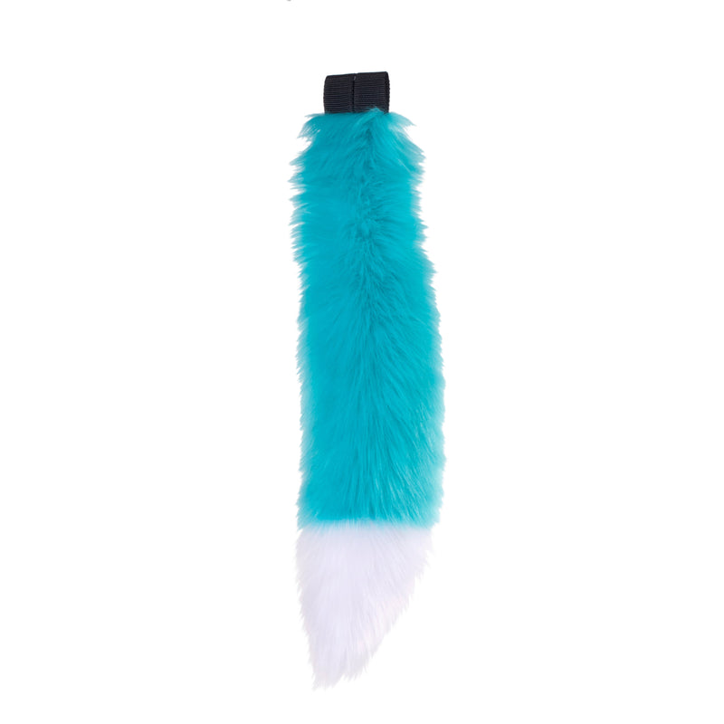turquoise teal Pawstar fluffy furry costume mini fox tail. Great for Halloween, Parties, and more.