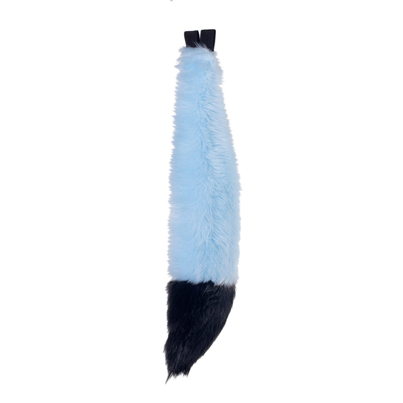 pastel light blue Pawstar furry fox tail made from vegan friendly faux fur. Great for halloween, cosplay and partial fursuits.