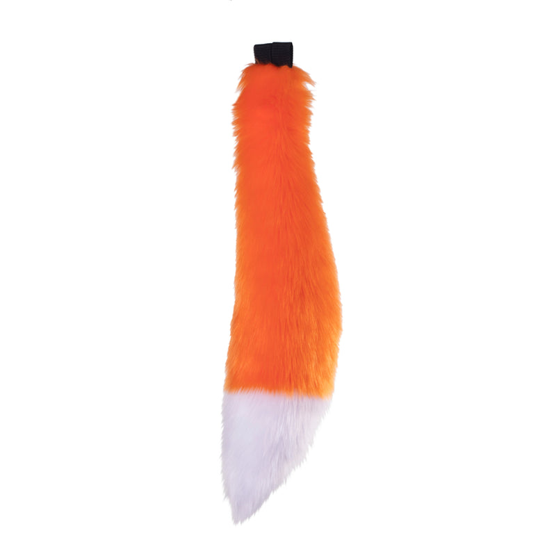 orange and white Pawstar furry fox tail made from vegan friendly faux fur. Great for halloween, cosplay and partial fursuits.