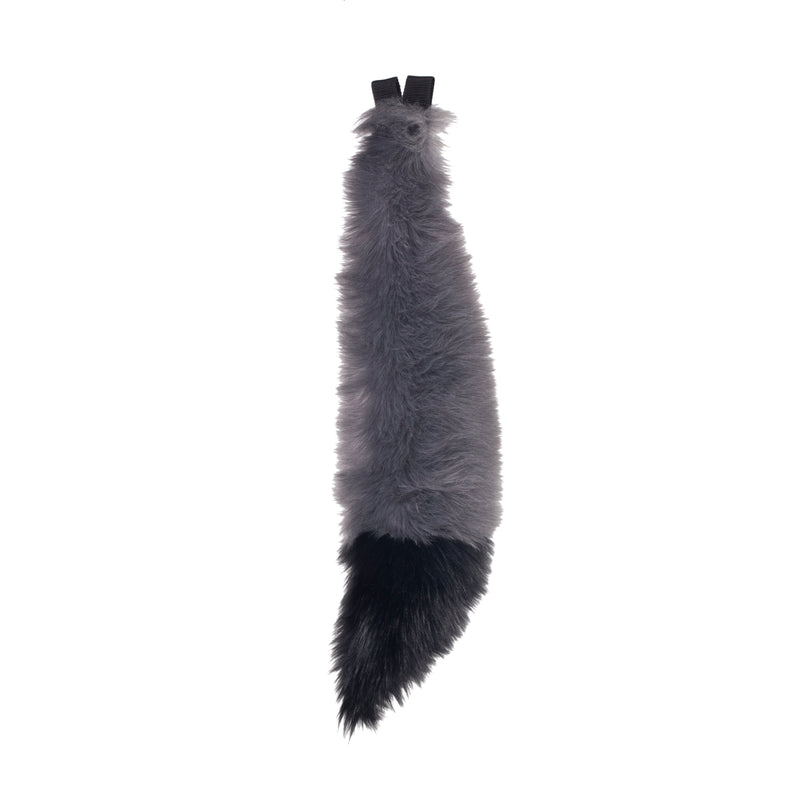 gray and black Pawstar furry fox tail made from vegan friendly faux fur. Great for halloween, cosplay and partial fursuits.