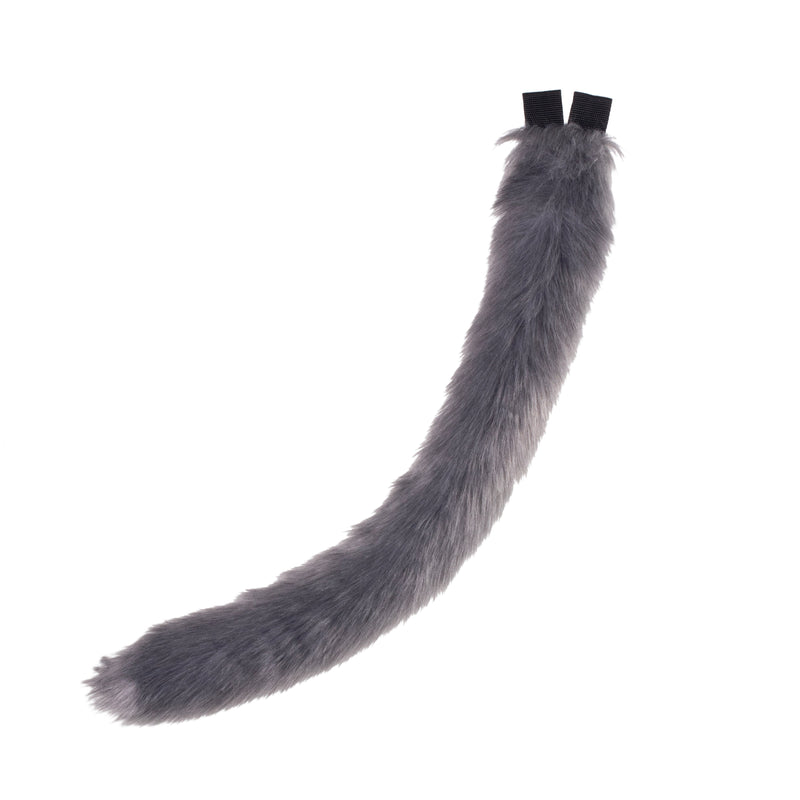 gray kitty cat feline costume tail made of faux fur. Fluffy furry and perfect for Halloween.