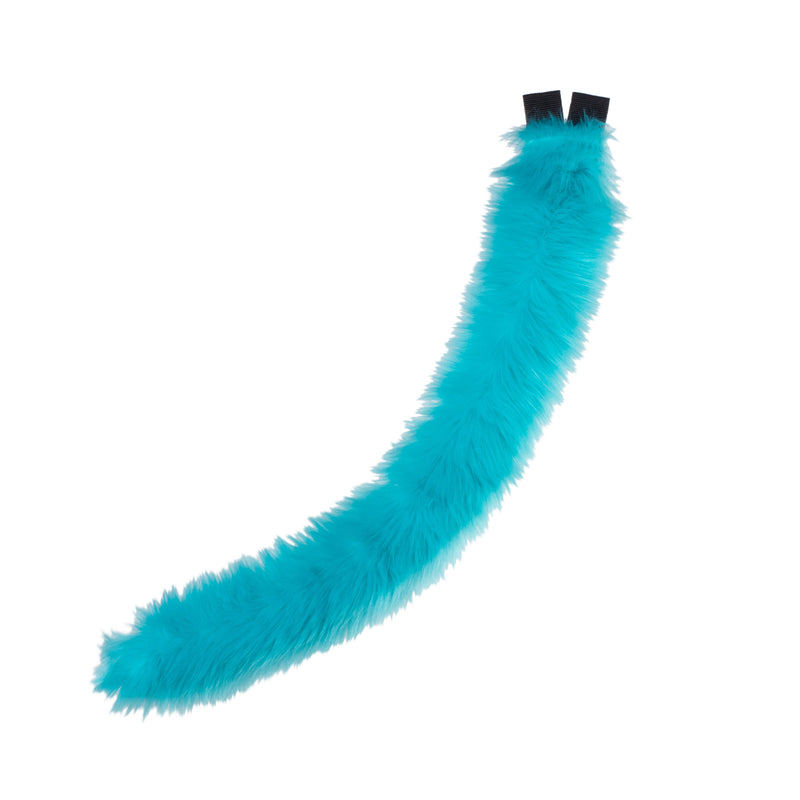 turquoise teal kitty cat feline costume tail made of faux fur. Fluffy furry and perfect for Halloween.