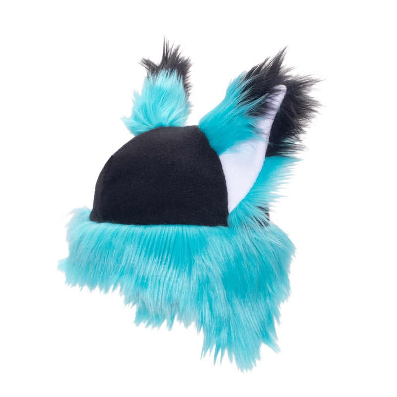 turquoise teal Pawstar faux fur fox yip hat. Great for halloween costume and furry cosplay.