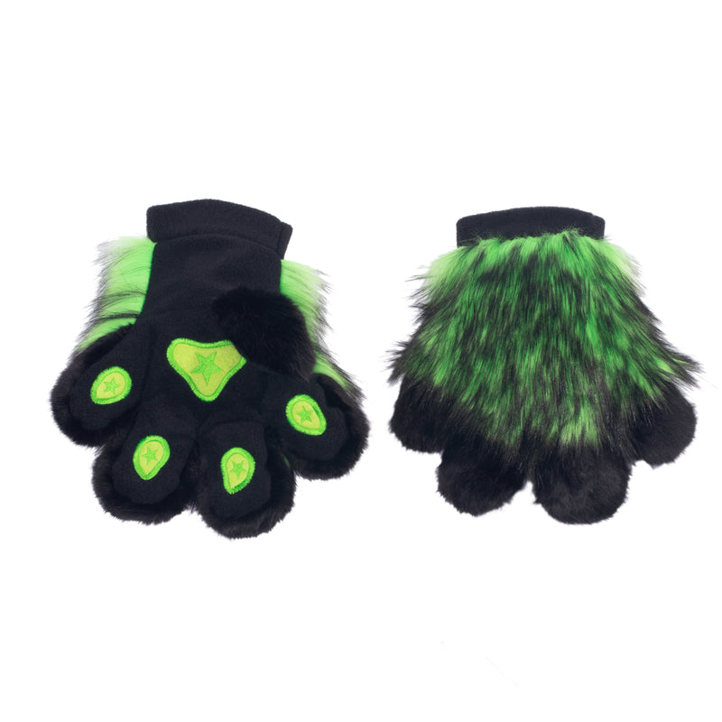 lime green Pawstar partial fursuit hand glove paws. Great for furry conventions, halloween costumes, cosplaying, and more.