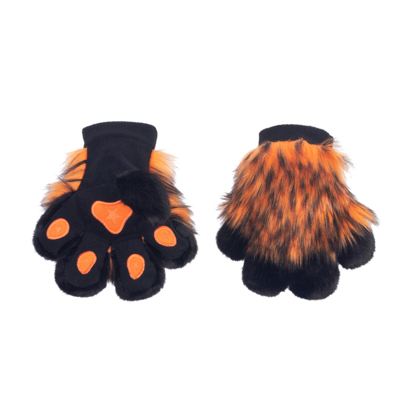 orange Pawstar partial fursuit hand glove paws. Great for furry conventions, halloween costumes, cosplaying, and more.