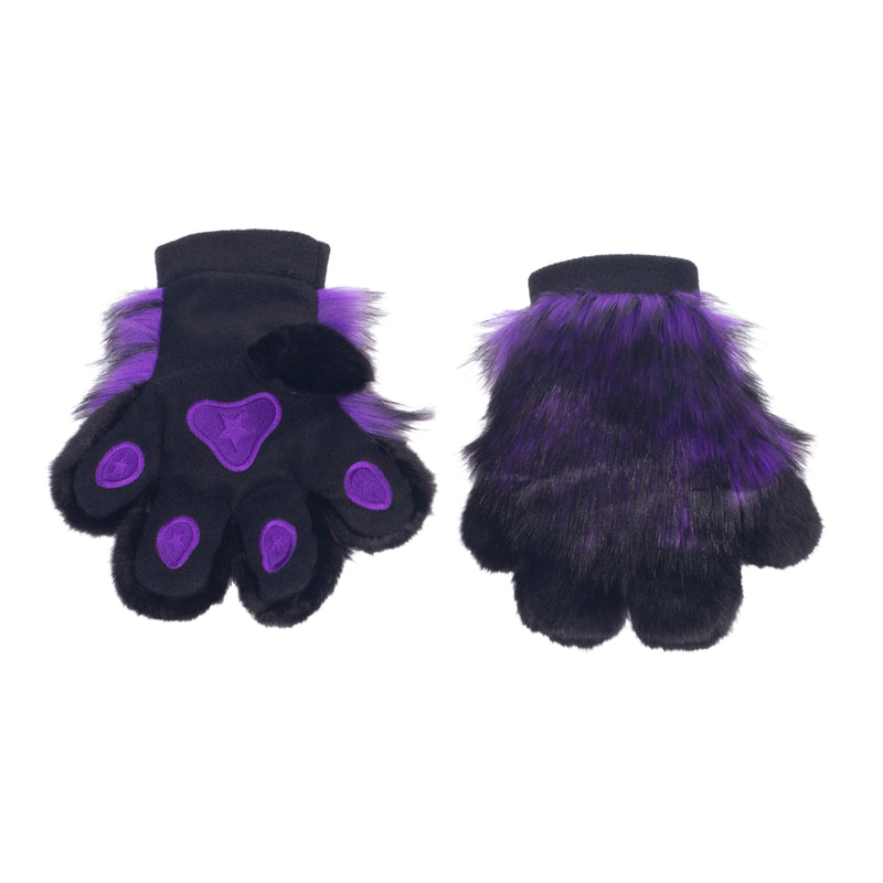 purple Pawstar partial fursuit hand glove paws. Great for furry conventions, halloween costumes, cosplaying, and more.