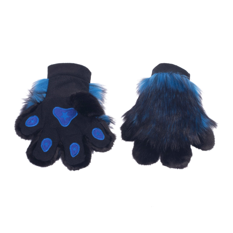 blue Pawstar partial fursuit hand glove paws. Great for furry conventions, halloween costumes, cosplaying, and more.