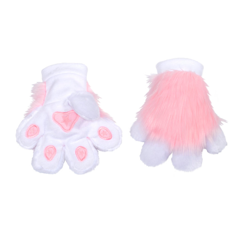 pastel kawaii pink Pawstar furry fluffy fursuit partial hand paw gloves. Made from faux fur. Perfect for furries, cosplayers, and halloween.