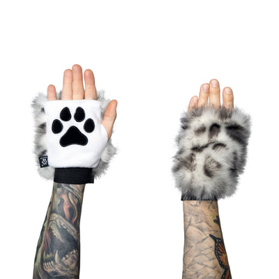 snow leopard Fur Pawlets by Pawstar. Made from high quality faux fur. Great for costumes, cosplays, furries, and more.