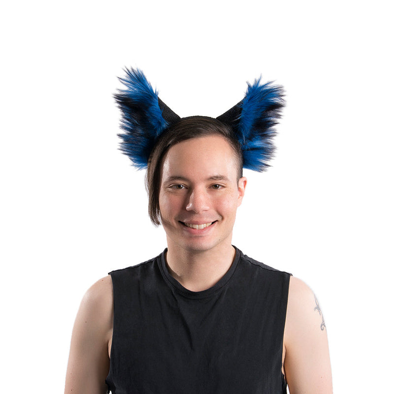 blue Pawstar fluffy wolf ear headband. Great halloween costume and furry cosplay.