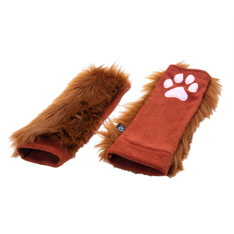 rust brown Pawstar PawWarmer furry faux fur paws. great for cosplay or partial fursuit.