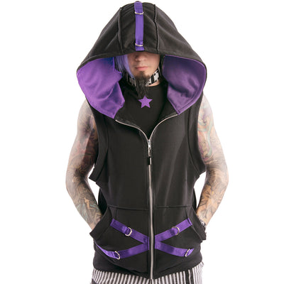Sleeveless D-Ring Hoodie - DarkStar Fusion  Outerwear sleeveless-d-ring-hoodie cyber, goth DarkStar Fusion goth gothic cybergoth cyberpunk rave raver