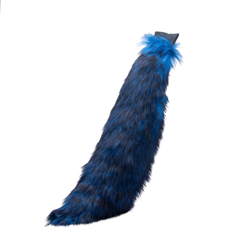blue pawstar faux fur wild wolf mini tail for furries and cosplay.
