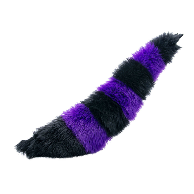 purple Pawstar stripey fluffy fox tail. Great for halloween costume and furry cosplay.