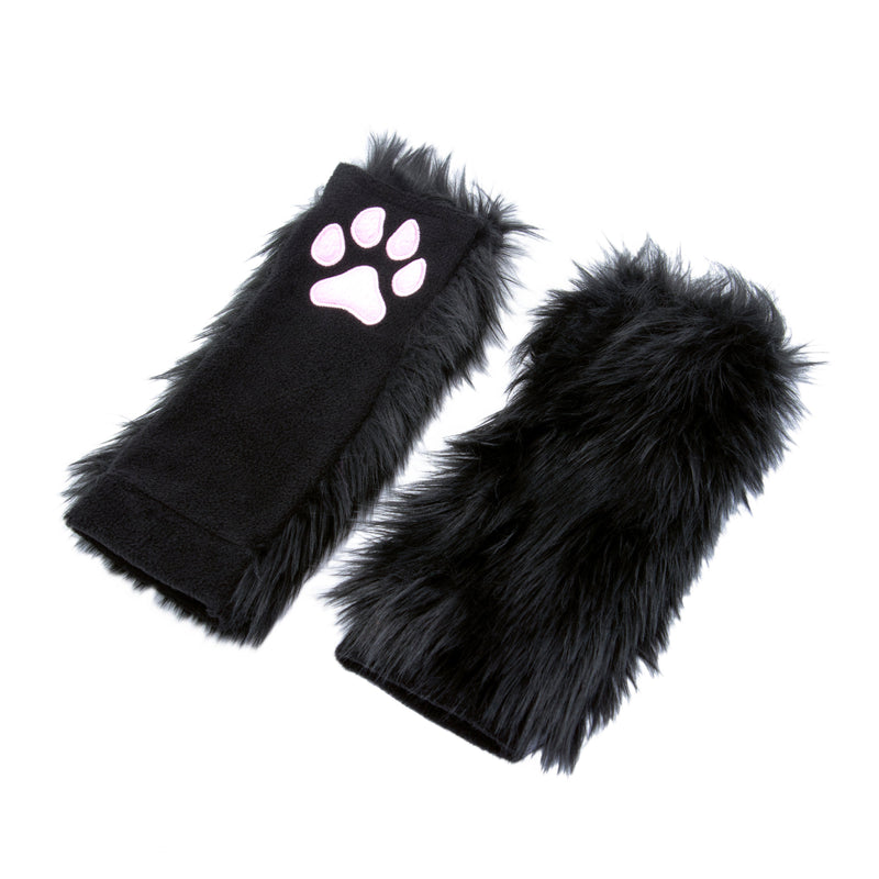 black Pawstar PawWarmer furry faux fur paws. great for cosplay or partial fursuit.
